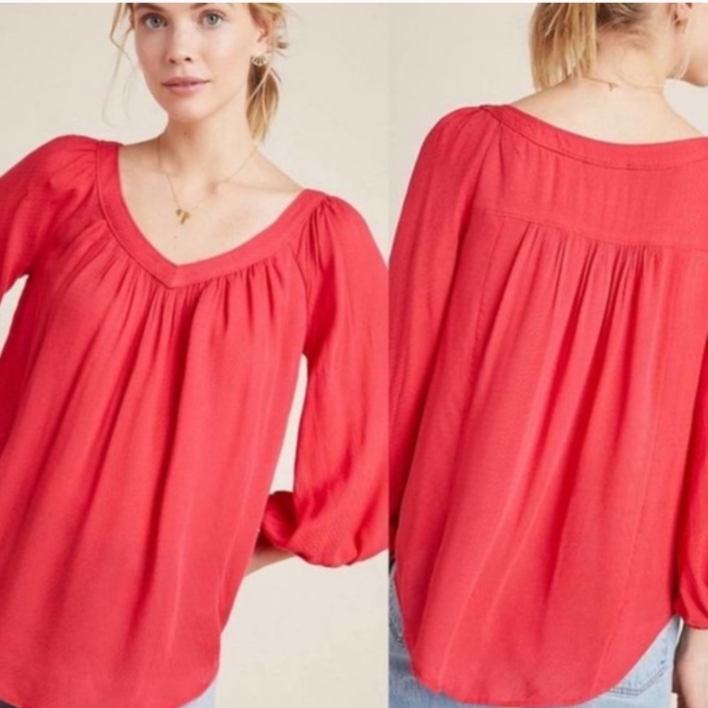 NEW ANTHROPOLOGIE Maeve Boswell V Neck Red Top 10